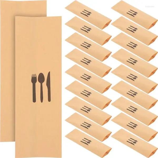 Dîner jetable 100pcs Kraft Paper Cutlery Hidder Cutter Fork Rangement Sacs de rangement à bricking Pouche à manches
