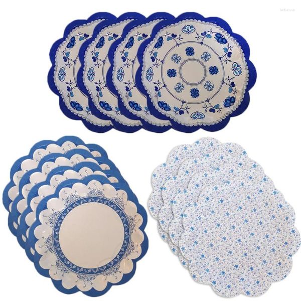 Vaisselle jetable 12 pièces, assiettes en papier chinoises, fête en porcelaine bleue et blanche pour les réunions à domicile
