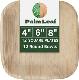 Vaisselle jetable 12 pièces assiettes en feuille de palmier 4/6/8 pouces bambou comme petite fête carrée dîner compostable écologique