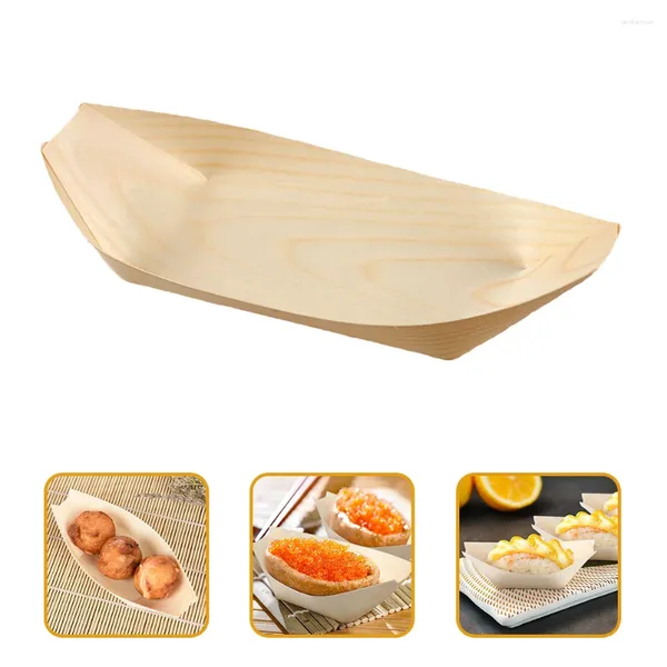 Vaisselle jetable 150 pièces Sushi bateau en bois Style japonais vaisselle plateau assiettes Snack conteneurs pour les enfants