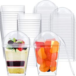 Vajilla desechable 1525PCS Vasos de postre de plástico 150ML Contenedor de mousses de yogur con tapa Cucharas Copa de helado Suministros para banquetes de boda 230804