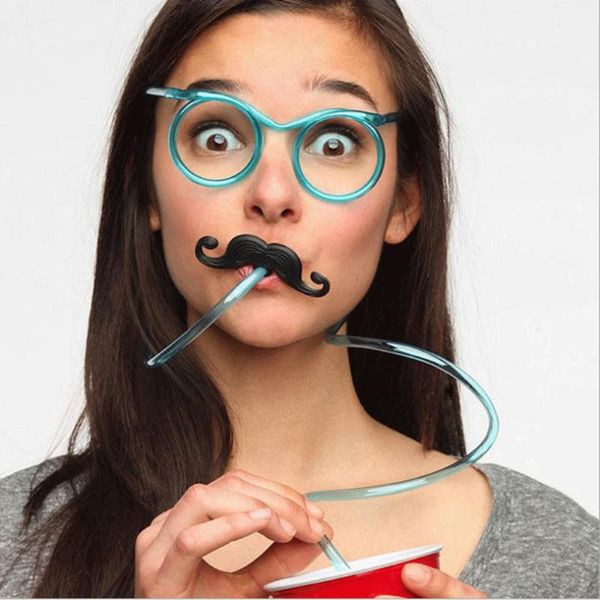 Vajilla desechable 1 UNIDS DIY Pajitas Creativas Bigote Divertido Gafas de Barba Bebé Cumpleaños / Decoración de Fiesta de Boda Beber Juguetes para Niños