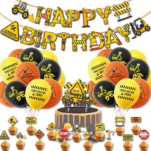 Vaisselle Jetable 1Set Pelle Gonflable Ballons Construction Tracteur Balle Camion Véhicule Bannières Baby Shower Enfants Garçons Anniversaire Partie