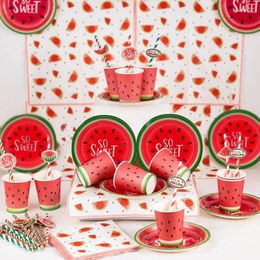 Wegwerp Dinware 1set feestbenodigdheden papieren borden watermeloenbekers servetten servies