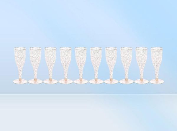 Dîner jetable 20pcs Gold paillettes en plastique flûtes champagne tasses de verre toasting mariage baby shower fête fournit3992122
