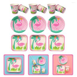 Dîner jetable 24 PCS Flamingo Paper Paper Decorations Hawaiian Cups Plates Birthday Pink Party Supplies