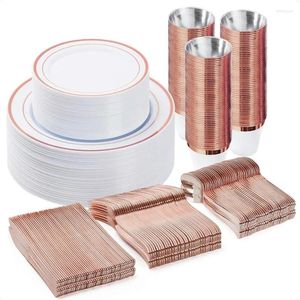 Wegwerpbedrijf 300 stks Plastic set (50 gasten) Roségouden borden voor feestjubileum voor feestjes inclusief diner