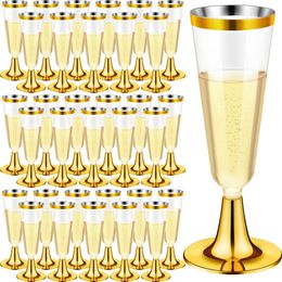 Wegwerpservies 30 stuks omrande plastic champagnefluiten 5 oz gouden heldere roosterglazen cocktailbekers voor bruiloftsfeest 230901