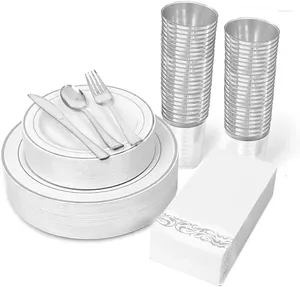 Cineros desechables 350 Piezas Silt Set 100 Plates de plástico-50 Silverware-50 CUPS-50 NAVERAS 50 VITOS