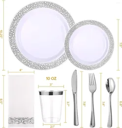 Wegwerp servies voor 350 stks zilveren set voor 50 gasten kanten plastic borden zware platen inclusief diner