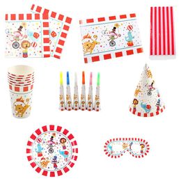 Dîner jetable 42pcs Adorable Circus Theme Birthday Set Paper Cup Plates Napkins Party Supplies