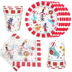 Wegwerp servies 44 %/Set Circus Party Decorations Acrobatic Animal Paper Set Kids Birthday Supplies for 12 Person 221128