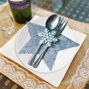 Wegwerp servies 4 stks/set grijs grijze vijfpuntig sterren sneeuwvlokmes en vorkzak kerstjaar feest tafelwerk tassen decorhouder