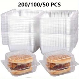 Cineros desechables 50/100/200 Piezas de contenedores de plástico transparentes para llevar de plástico desechable Caja de almejas cuadradas Caja de alimentos Contaky Contenedor Q240507