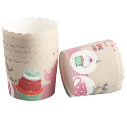 Wegwerp servies 50 stks Big Size Tea Time Cake Theapot Cups Flowers Muffin Papier Cupcake Wrapper Liners voor bruiloft Verjaardagsfeestje Diy BA