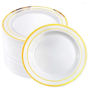 Dîner jetable 50pcs Gold Rim Plastiques en plastique - 7,5 pouces Salade / Dessert Plaques Ideal pour les mariages Parties