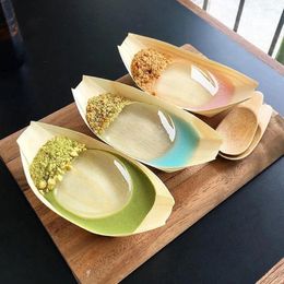 Wegwerpbedrijf 50 stks houten platen serveren lade sushi boten voor desserts snacks (9x6x2cm) bamboe