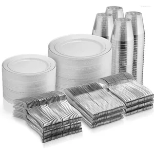 Dîner jetable Set 600 Pièces - Silver Plastic Speerware Cups -100 Guest Silver