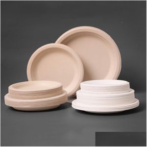 Vaisselle jetable 7/9 pouces 100% compostable, robuste, écologique, jetable, assiette en bagasse blanche, fibres de canne à sucre naturelles, Biodeg Dhn8C