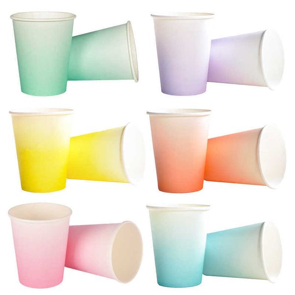 Vaisselle jetable 8pcs plusieurs couleurs gobelet en papier vaisselle boisson jus de fruits tasses pour les mariages fête d'anniversaire décoration fournitures Z0520