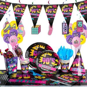 Wegwerp serviesgoed 90's stijl thema verjaardagsfeestje decoraties baby shower decoratie cups borden stro servet benodigdheden