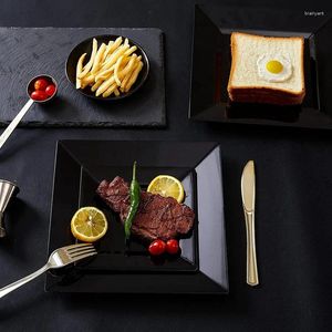 Placas de aperitivo desechables de la vajilla - Diseño elegante de postres de plástico negro para bodas