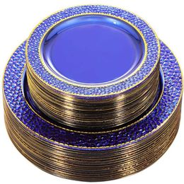 Vajilla desechable para decoración de fiesta de cumpleaños, juego de vajilla Phnom Penh, diseño transparente, 20 piezas, plato de plástico azul