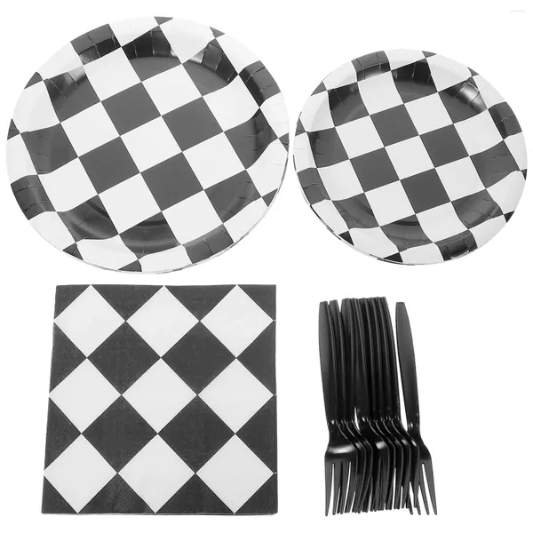 Dîner jetable Black White Grid Checkered Party Supplies Flag Motorcycle Decorations Decorations Car Racing Paper Race Race Plaques de thème