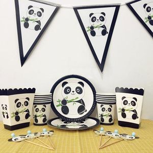 Wegwerp Dinware Cartoon Panda Theme platen Tafelkleed Party Tool Set Diosable Lovely Baby Shower Birthday Decoratie