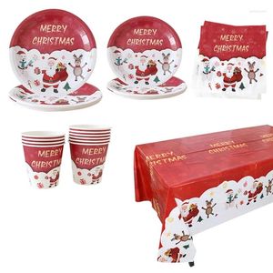 Wegwerp servies Kerstmistasig bordbekers ontbindend papieren caketinje tafelkleed