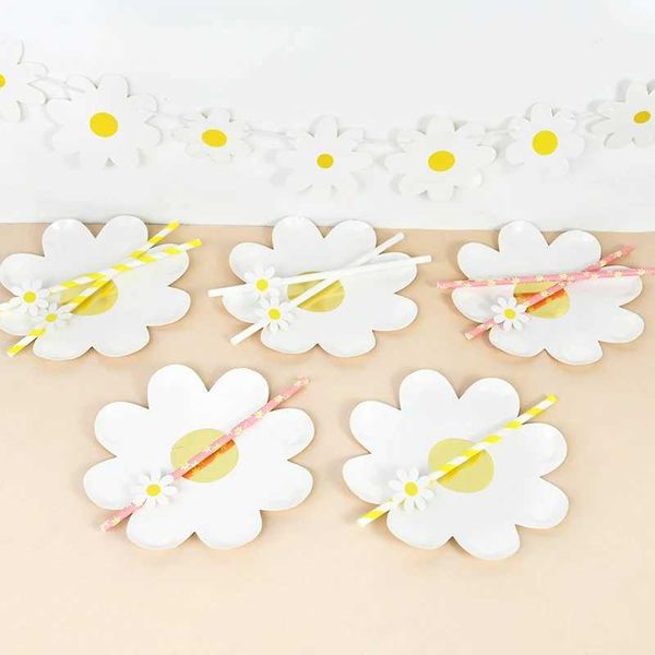 Dîne jetable Daisy Flower Paper Table Voleillement Paignes Napkins Mariage d'anniversaire de mariage Décoration Ban à bruant Bantin Q240507