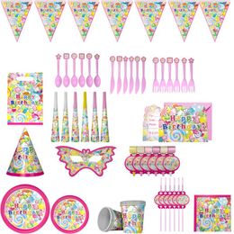 Vaisselle jetable Donut Bannière Papier Tasse Serviette Assiette Joyeux Anniversaire Bébé Bain Candy Bar Décoration De Fête Table Créative