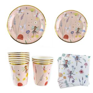 Dîner Dingel Varelle Fairy Party Table Volisse papillon Princesse Board Napkins Paper Cup Spirit Theme Childrens Birthday Decorative Supplies Q240507