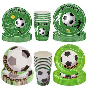 Wegwerp servies voor voetbal Disposable Tablet Boys Verjaardagsthema Decoratie Dessert Board Cup Napels Football Game Day Party Fan Q240507