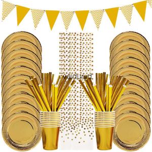 Wegwerpservies Goud Feest Wegwerpservies Papieren Borden Kopjes Servetten voor Verjaardag Bruiloft Vrijgezellenfeest Decoratie Babyshowervaiduryd