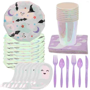 Vaisselle jetable Halloween assiette en papier tasse costume vaisselle en plastique fournitures fourchette outil de coupe enfant