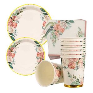 Wegwerp servies Hawaiian Garden Party Bloempapier Tafel stukken kopjes servetten Baby Shower Birthday Tea Wedding Decoratie Q240507