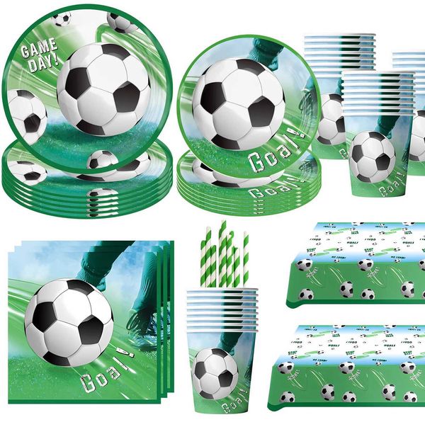 Dîner jetable Football Hot Football Party Decorative Ball Desktop Software Cup Board Fond Childrens and Boys Supplies Foil Balloon Q240507