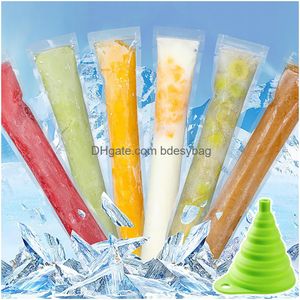 Dîner jetable Ice Popsicle Mold Sacs Food Grade Cream Sticks with Scelled DIY Yogourt Juice Smoothies Kitchen Gadgets Dro Otubb