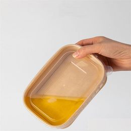 Vaisselle jetable Boîtes à salade en papier kraft avec couvercles Carrés jetables à emporter Conteneurs alimentaires Livraison directe Accueil Garde Dhgarden Dhdvu