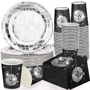 Disposable Dinnerware Laser Silver Disco Ball Theme Tableware Disco Party Plates Napkins Cups Adults Happy Disco Birthday Party Decor Wedding Suppliesvaiduryd