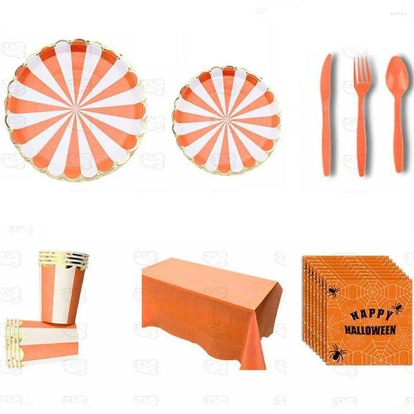 Dîner jetable matériel Halloween Thème orange rayé créatif d'anniversaire créatif de mise en page de table de table de table DÉCOR