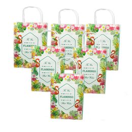 Wegwerp servies omilut 6pcs Tropical Flamingo Gift Bags Zomer Palmbladpapier Aloha Verjaardagsfeestje Decor Supplies