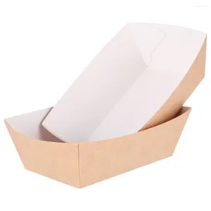 Vaisselle jetable plateau de service en papier Kraft boîte à emporter en forme de bateau Snack ouvert frites stockage de poulet