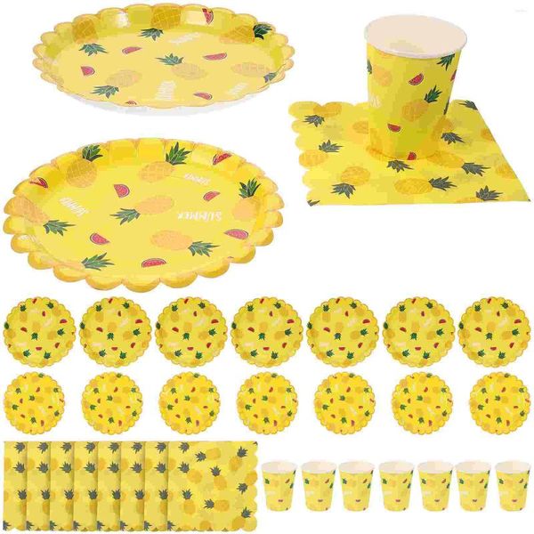 Vaisselle jetable plateau en papier fête créative pratique ensemble de couverts serviette épaisse vaisselle dessin animé Fruits thème