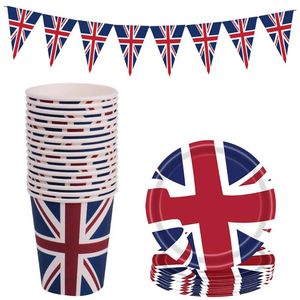 Jet de fête de vaisselle jetable ensembles de décorations britanniques Ornements Papier Papin Dish Patriotique Patriotique Table Favors Favors Accessoires