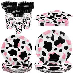 Dîner jetable Pink Cow Party Table Supplies tasse Napkins Farm Decoration Birthday Decoration Q240507
