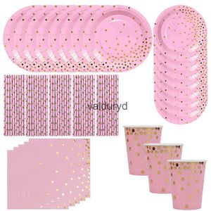 Vajilla desechable PinK gold Juego de vajilla desechable para fiesta, vasos de papel, platos, pajitas, soporte para pastel, decoración de mesa, suministros para fiesta de cumpleaños y bodavaiduryd