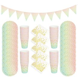 Wegwerp Dinware Polka stip papieren bord kopje servet servies gelukkige verjaardagsfeestje benodigdheden bruiloft decoratie baby shower gunst