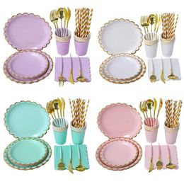 Servicio desechable Mint Mint Green Pink Paper Tableware Tableware desechable Fork Anniversary Birthday Party Supplies Q240507